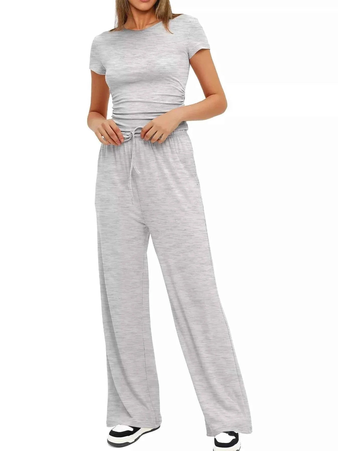 Round Neck Short Sleeve T-Shirt and Pants Set