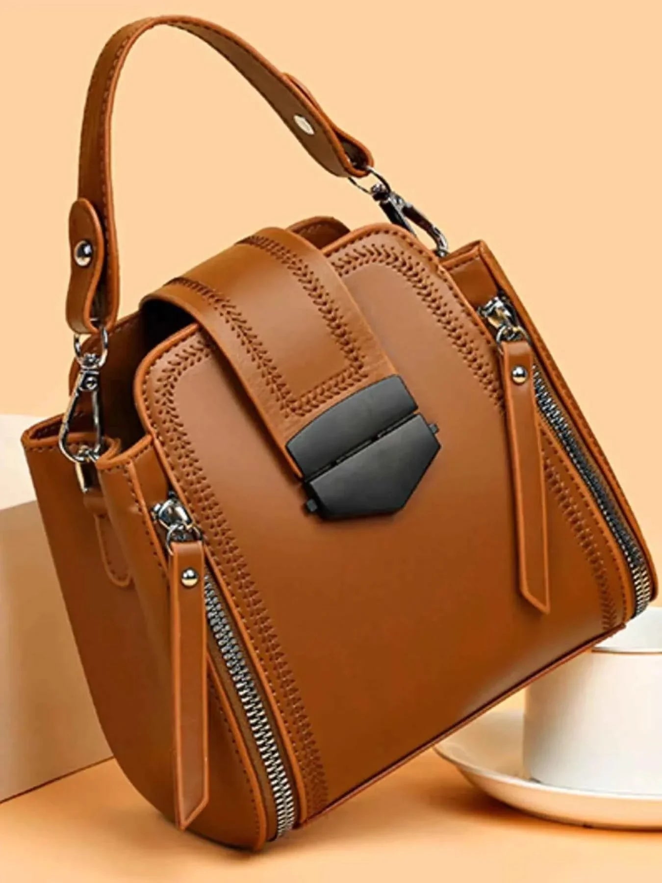 Leather Bucket Crossbody Bag
