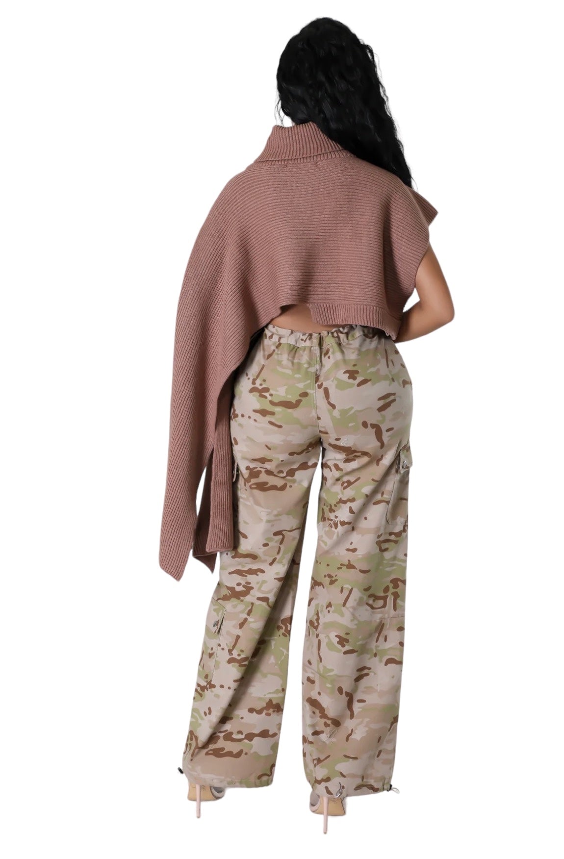 Turtleneck Cropped Cape Sweater