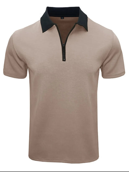 Men's Contrast Collar Quarter-Zip Polo Shirt