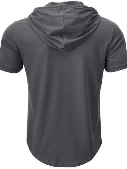 Men's Full Size Casual Hooded Henley T-Shirt Plus Size