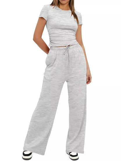 Round Neck Short Sleeve T-Shirt and Pants Set