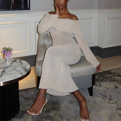 新款單肩針織長袖連身裙