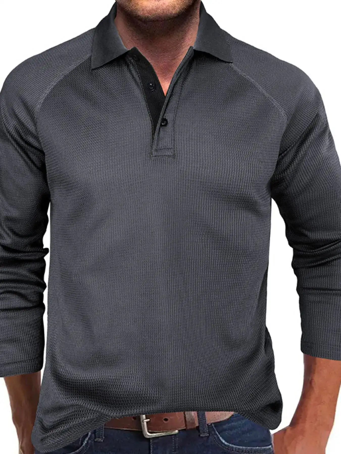 Men's Long Sleeve Textured Polo