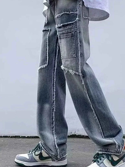 Men's Raw Hem Wide Leg Jeans