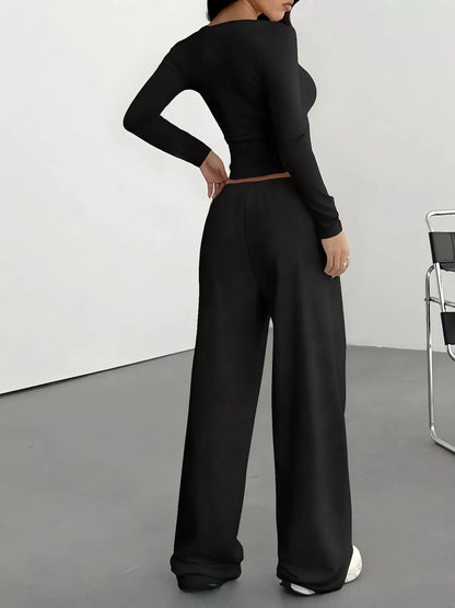 Long Sleeve Top and Wide Leg Pants Set
