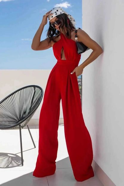 Halter Neck Wide Leg : With Keyhole Detail Jumpsuit