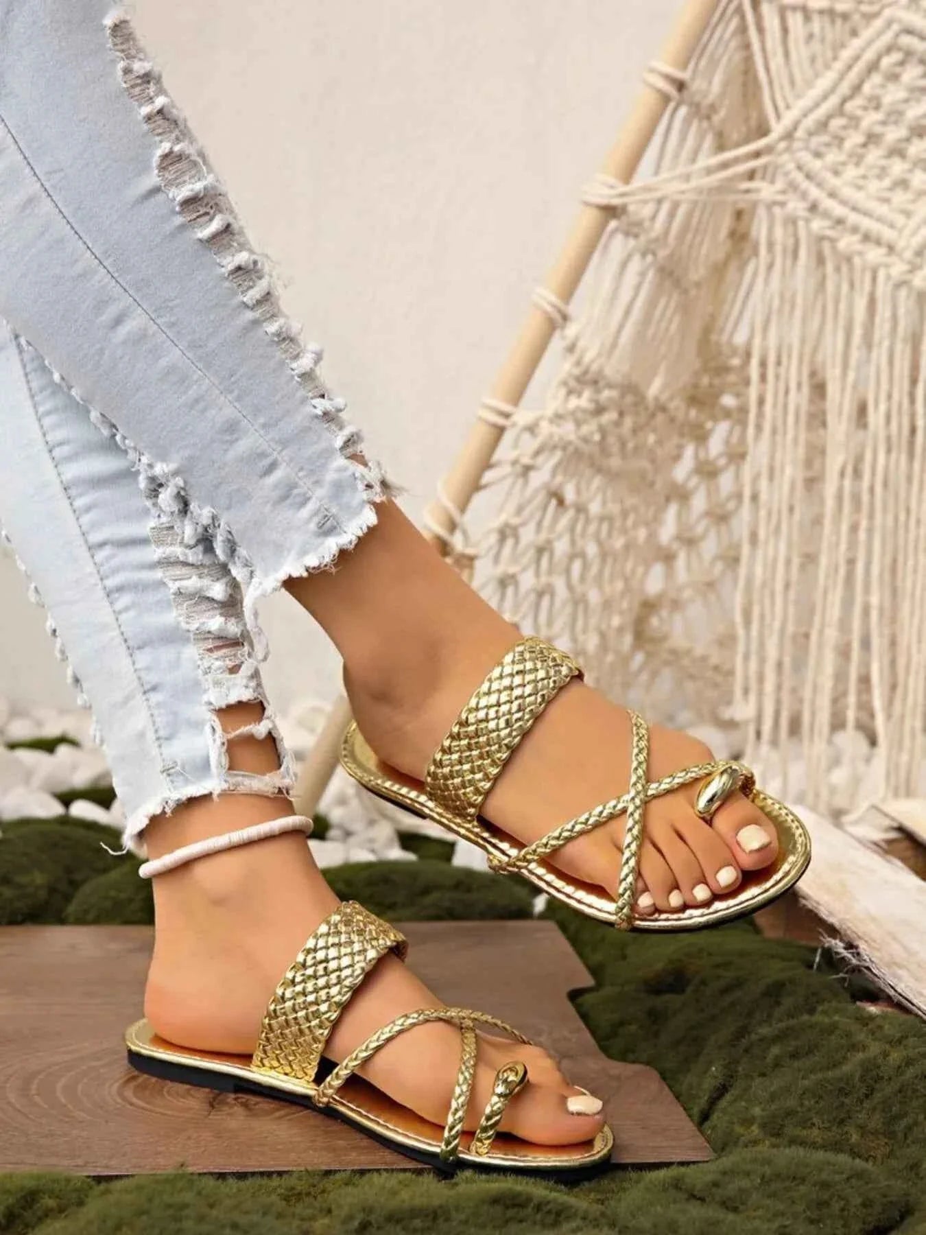 Crisscross Strap Flat Sandals
