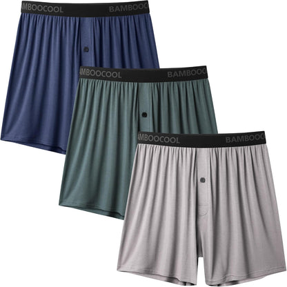 竹纖維清涼男平口內褲，柔軟舒適透氣針織平口內褲（3條裝或5條裝）