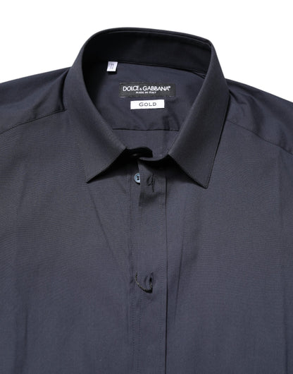 Dolce & Gabbana Dark Blue GOLD Cotton Dress Formal Shirt