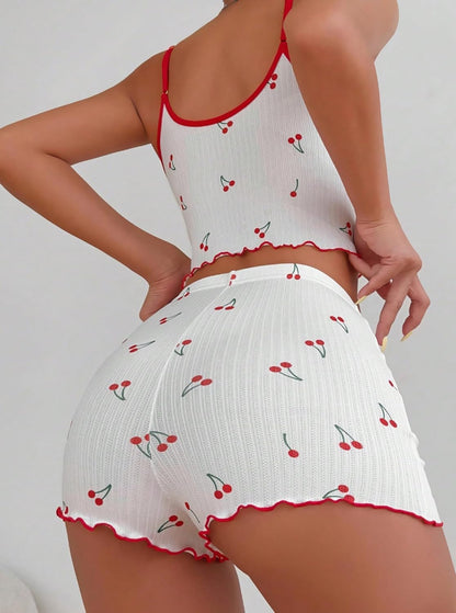 Hilinker 女士印花羅紋睡衣套裝，露臍吊帶背心和短褲，可愛睡衣套裝