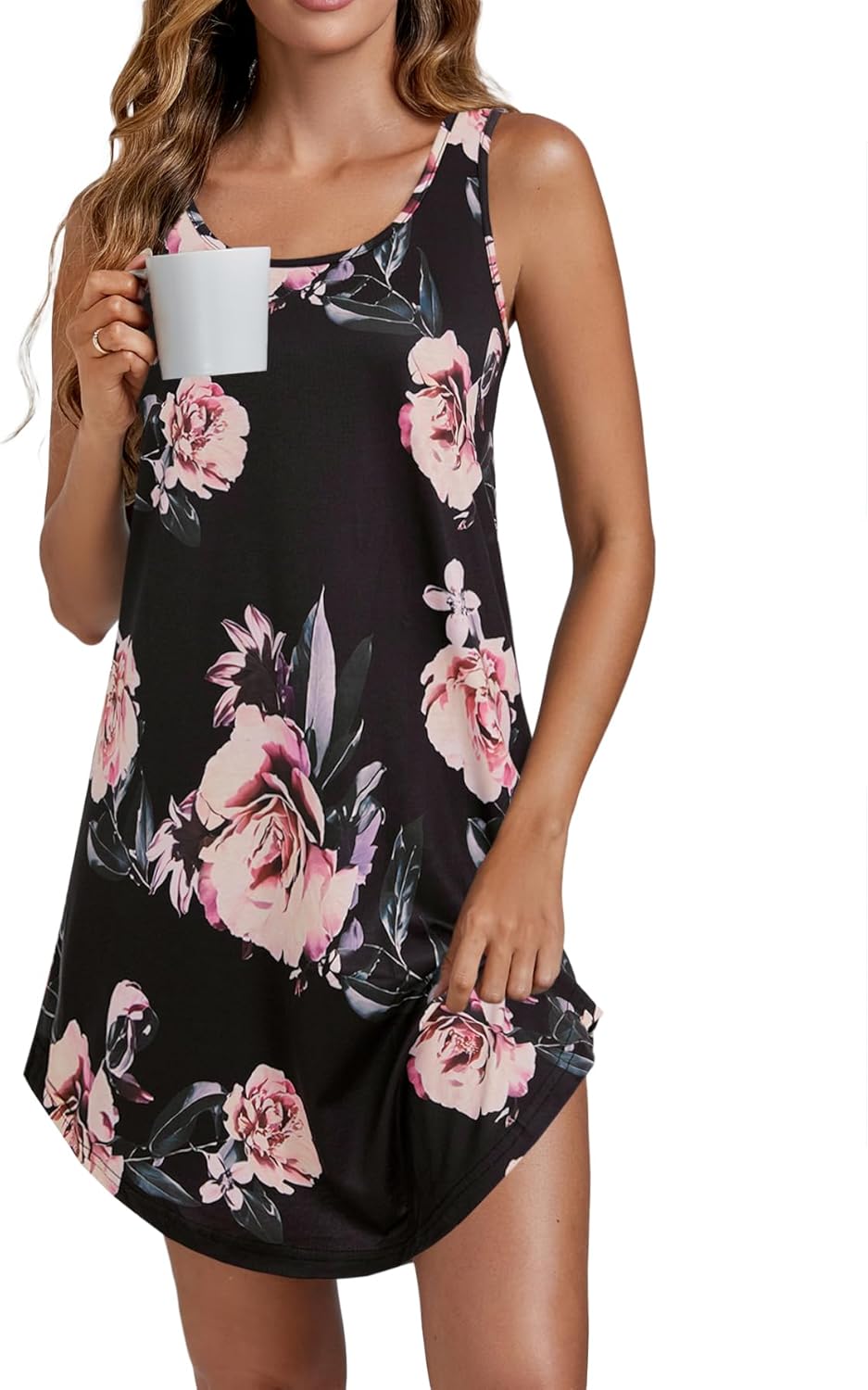 Camisón de tirantes Vrtige para mujer, sin mangas, con escote redondo y combinación completa