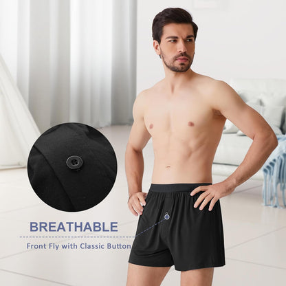 竹纖維清涼男平口內褲，柔軟舒適透氣針織平口內褲（3條裝或5條裝）