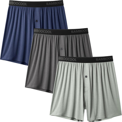 竹纖維清涼男平口內褲，柔軟舒適透氣針織平口內褲（3條裝或5條裝）