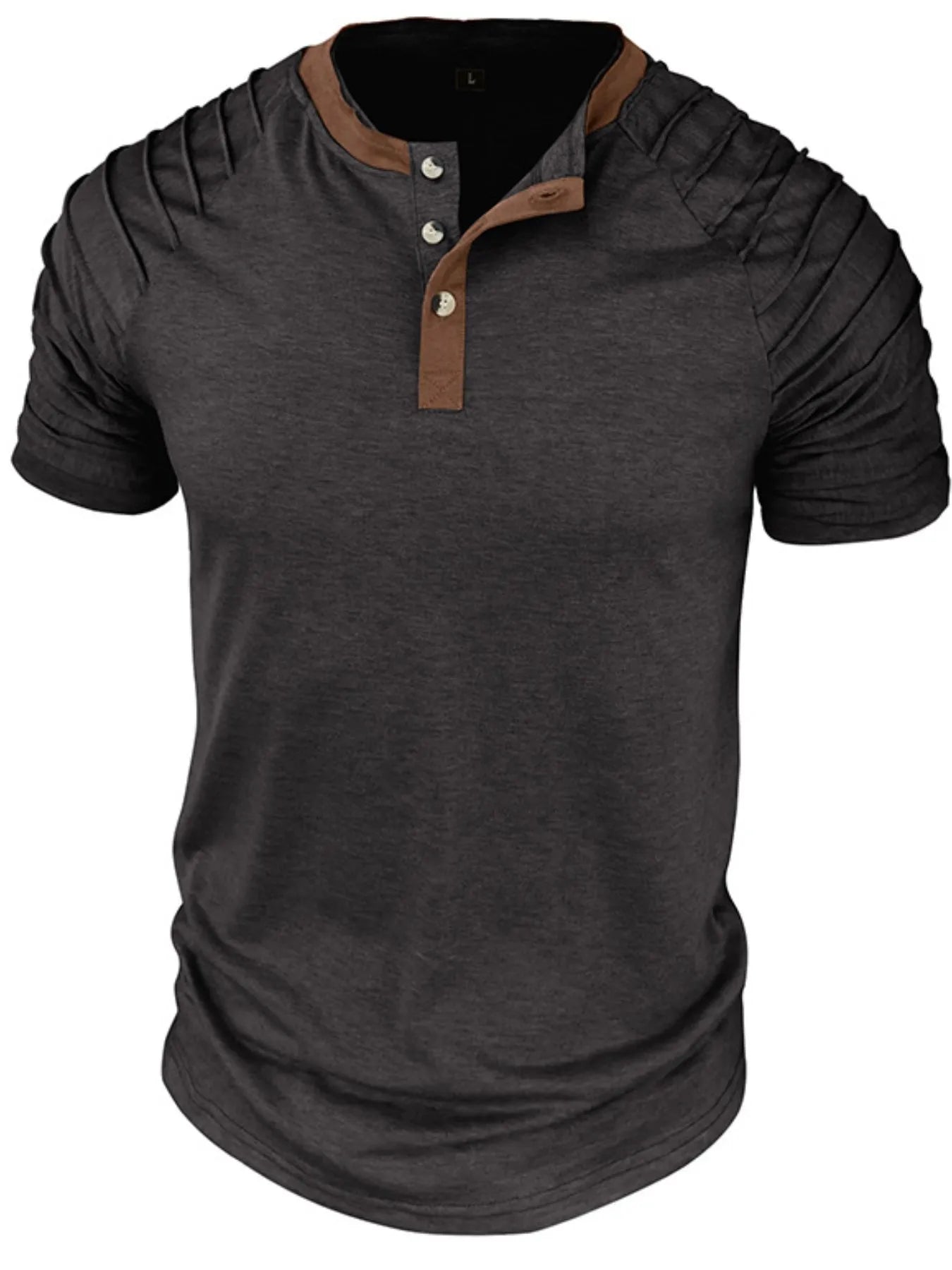 Men's Full Size Casual Henley Short Sleeve Top with Contrast Collar Plus Size