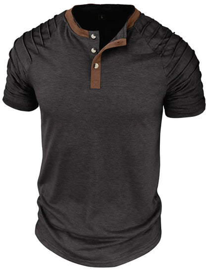Men's Full Size Casual Henley Short Sleeve Top with Contrast Collar Plus Size