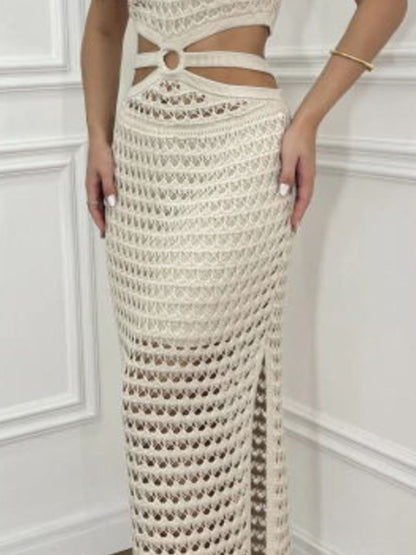 鏤空開衩圓領毛衣洋裝