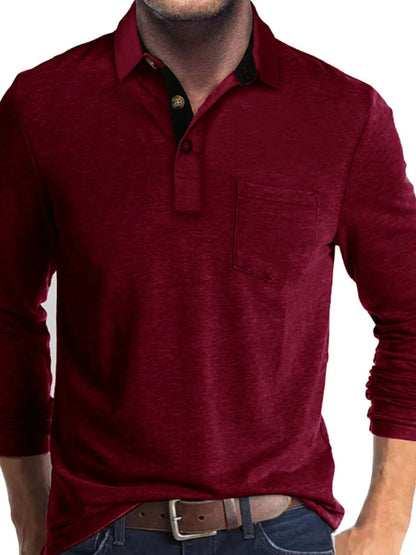 Men's Full Size Long Sleeve Pocket Polo Shirt Plus Size