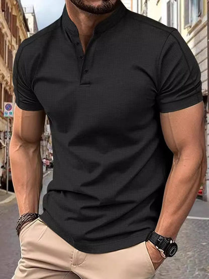 Men's Full Size Button Detail Short Sleeve Polo Plus Size