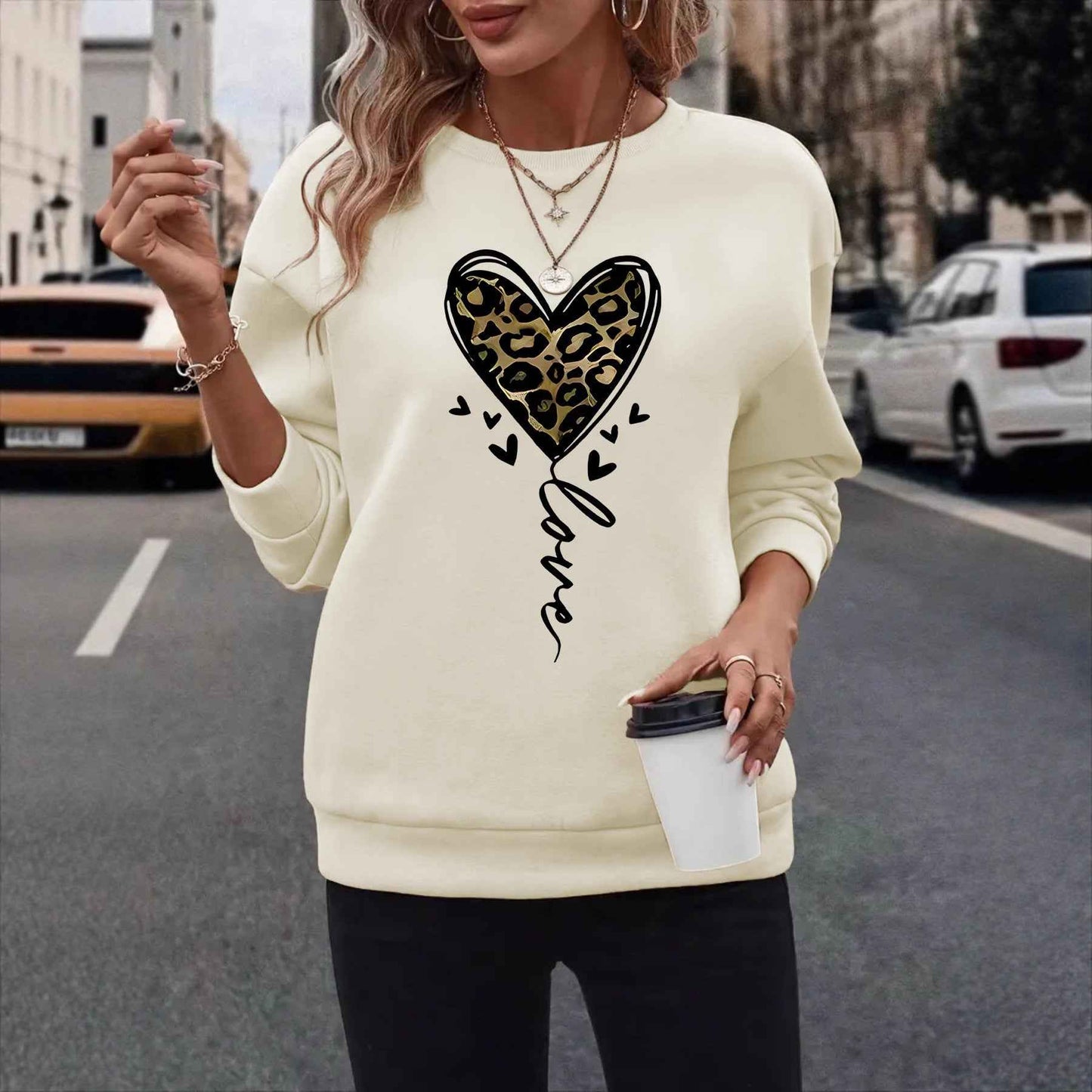 Leopard print heart-shaped printed hoodie
