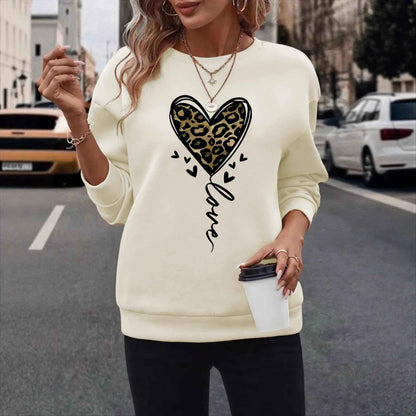 Leopard print heart-shaped printed hoodie