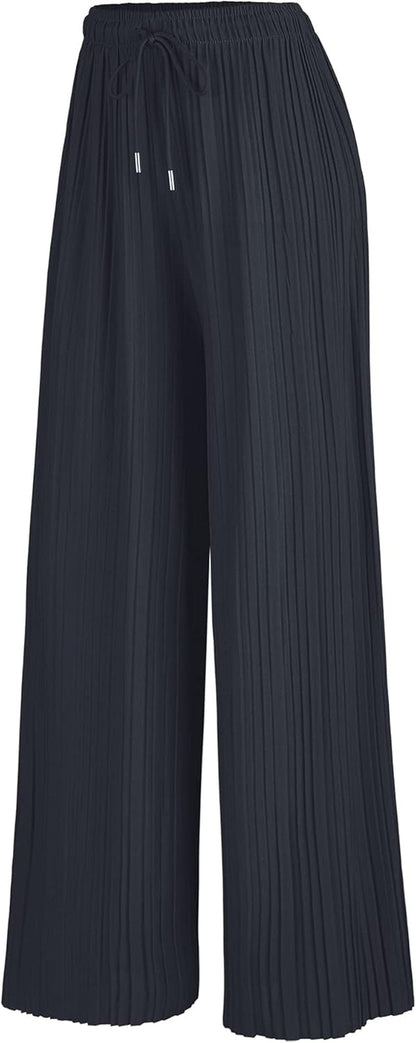 Made by Johnny Women'S Pleated Wide Leg Palazzo Pants with Drawstring
