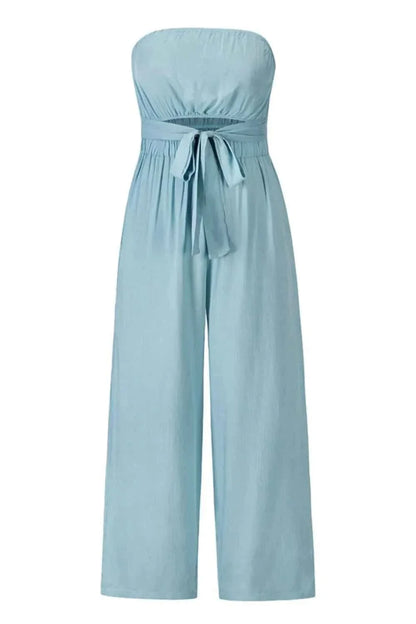 Tied Cutout Tube : Wide Leg Jumpsuit