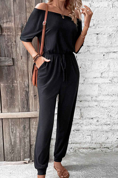 Perfee Off-Shoulder Jumpsuit : With Pockets