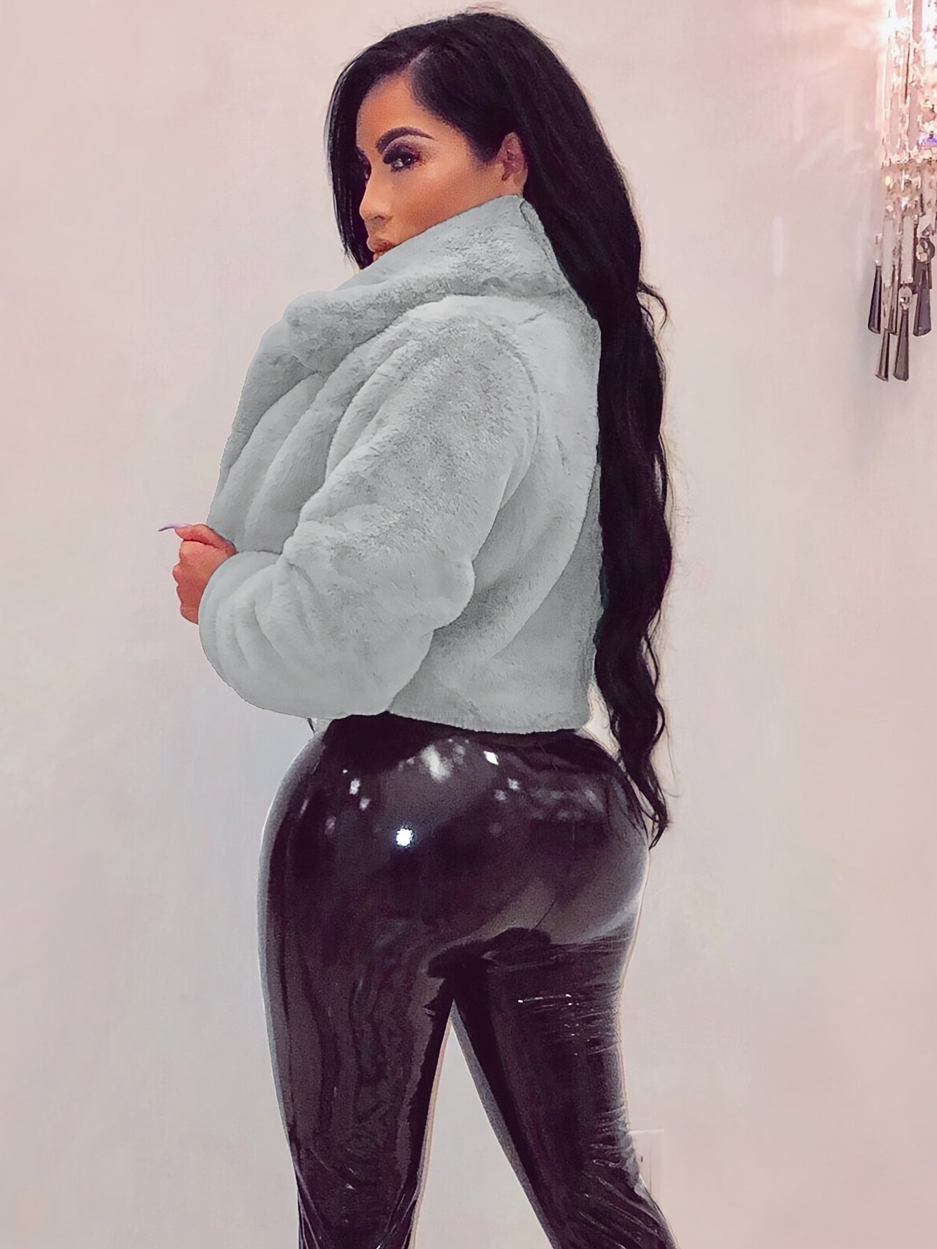 舒適別緻的人造毛領開襟衫外套