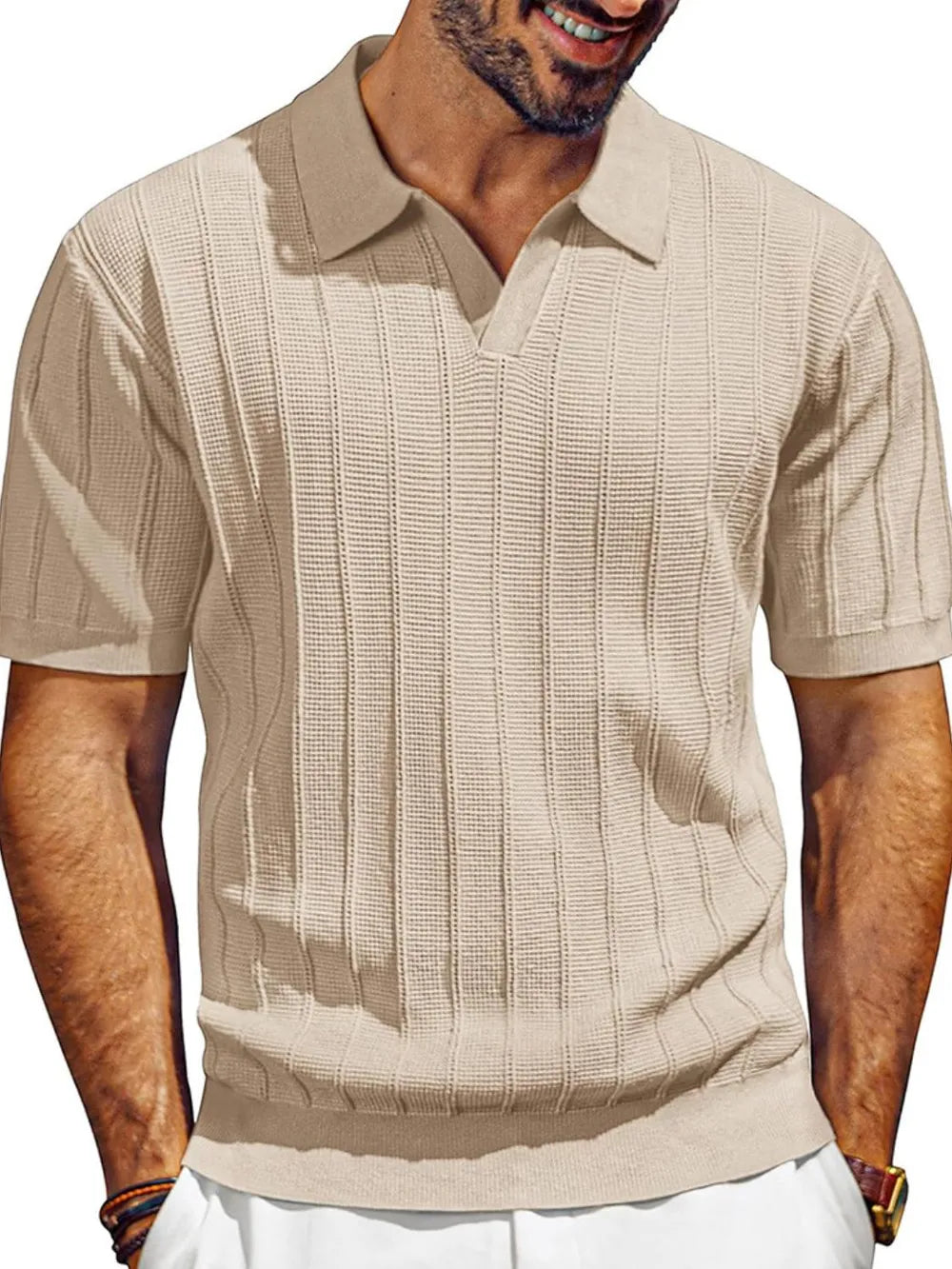 Men's Full Size Textured Collared Neck Short Sleeve Polo Plus Size