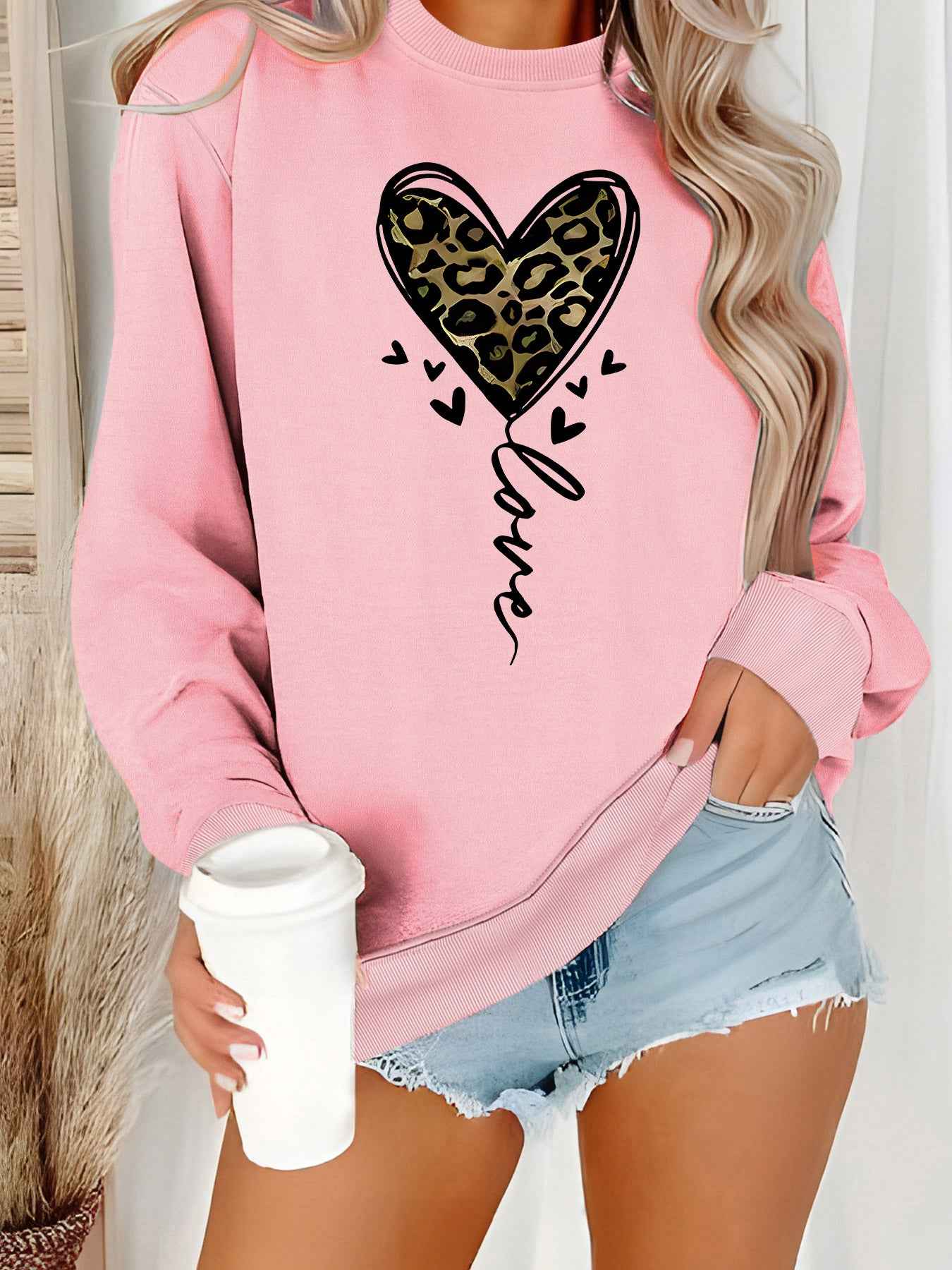 Leopard print heart-shaped printed hoodie