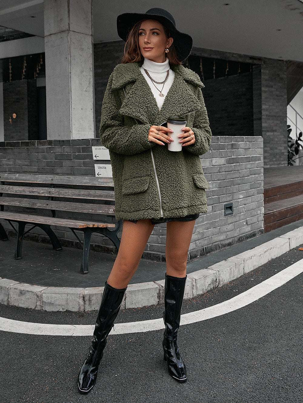 拉鍊翻領泰迪熊外套