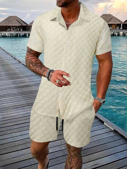 Men's Full Size Collared Neck Short Sleeve Top and Shorts Set Plus Size