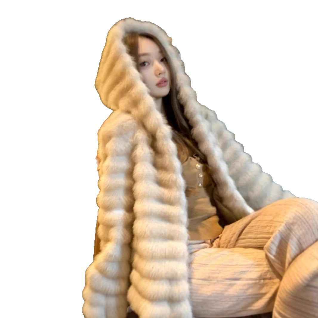 Mink fur mink short hooded jacket for women