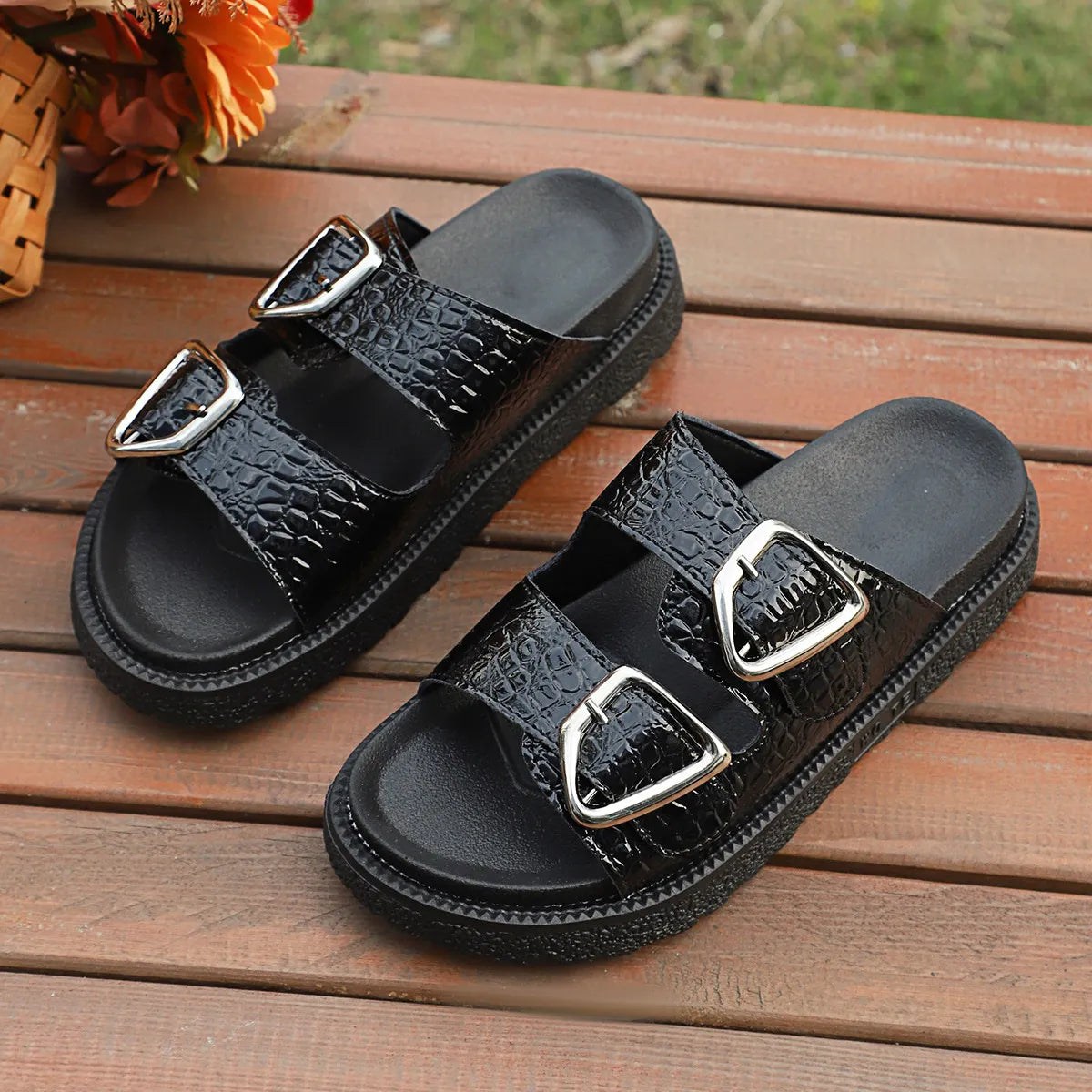 Double Buckle Platform women Sandals