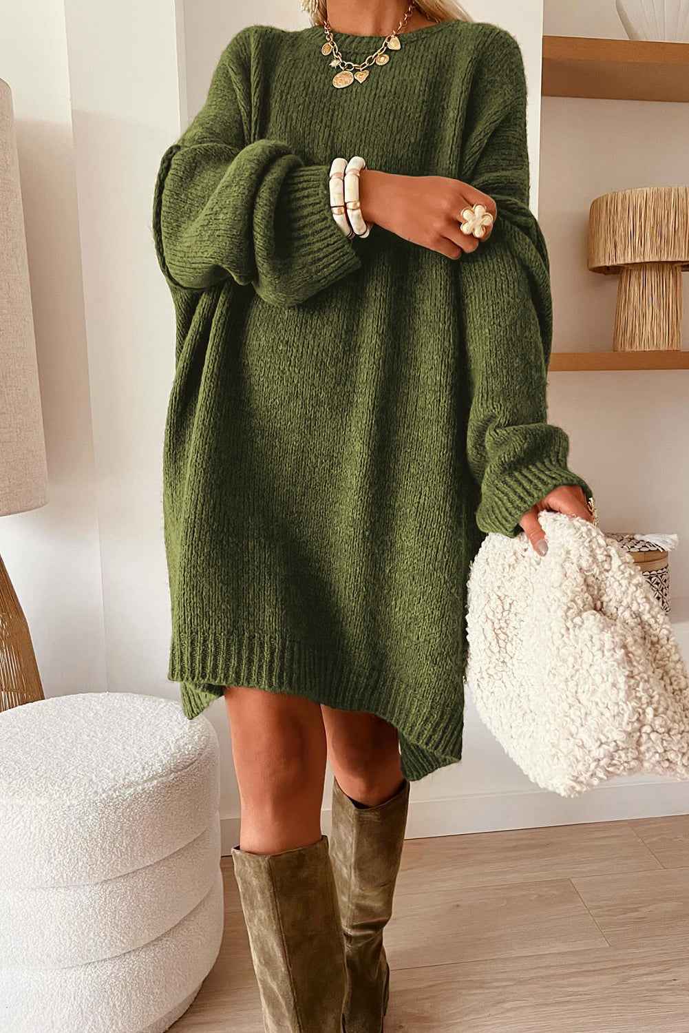 Four Leaf Clover Oversize Drop Shoulder Slouchy Sweater Dress