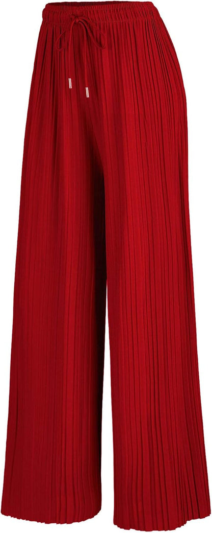 Made by Johnny Women'S Pleated Wide Leg Palazzo Pants with Drawstring