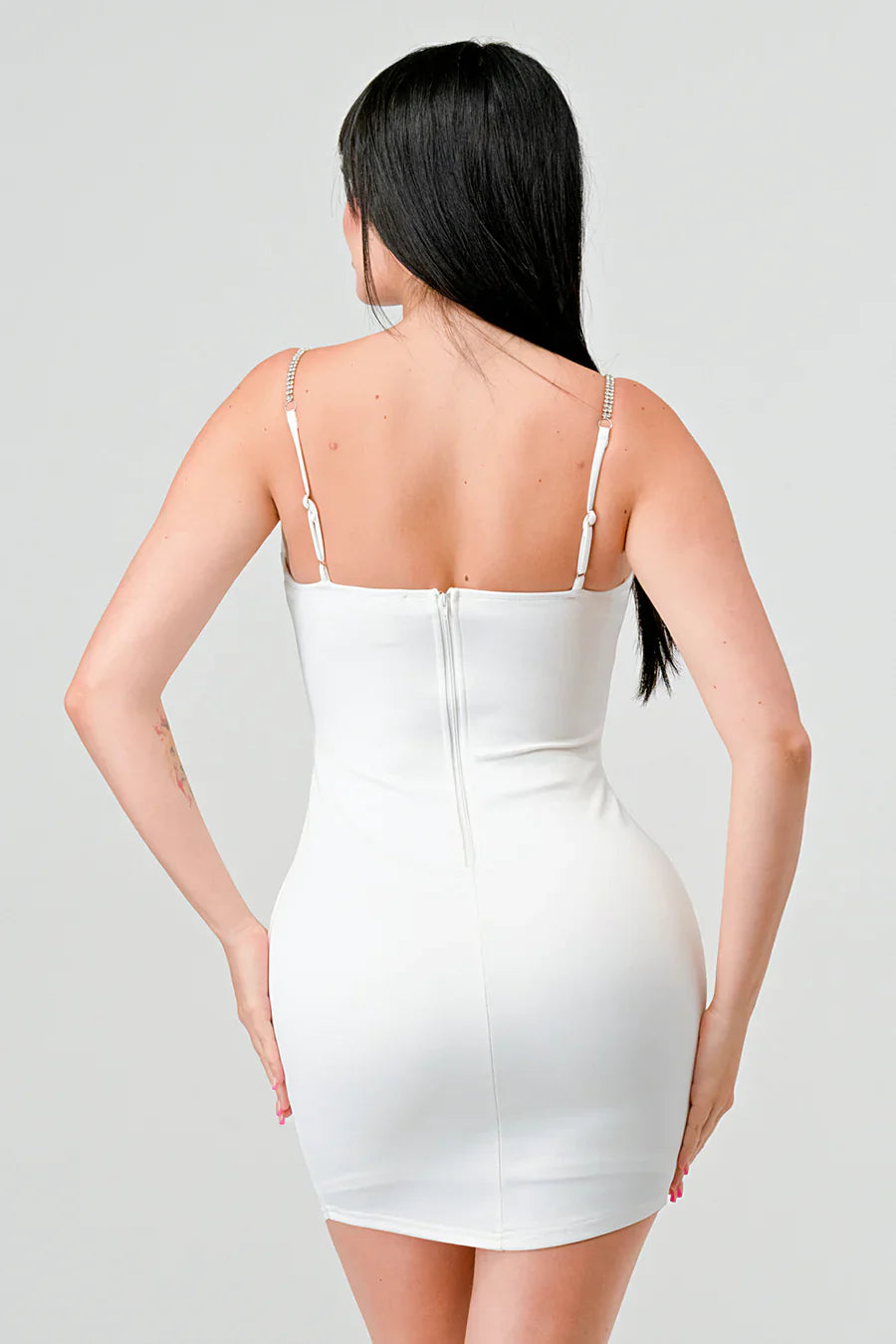 奢華科技風綴飾吊帶緊身迷你連身裙