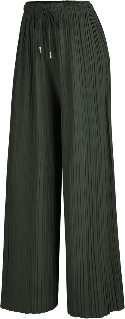 Made by Johnny Women'S Pleated Wide Leg Palazzo Pants with Drawstring