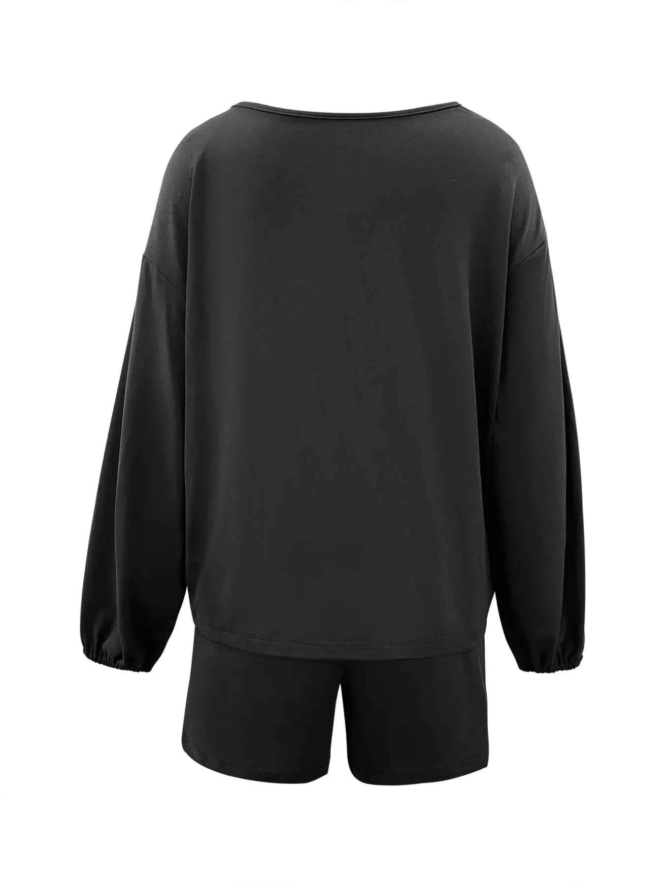 Casual Solid Color Top and Drawstring Shorts Two-Piece Set