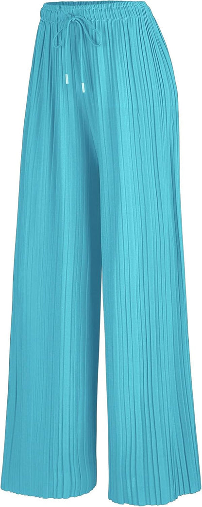 Made by Johnny Women'S Pleated Wide Leg Palazzo Pants with Drawstring