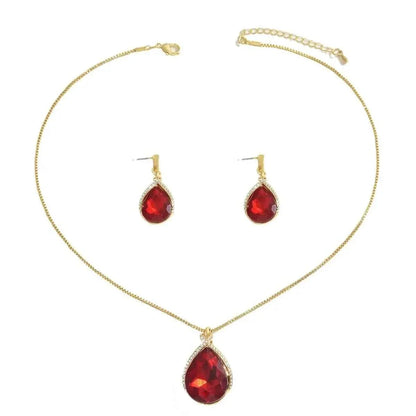 18K Gold-Plated Rhinestone Teardrop : Necklace and Earrings Jewelry Set