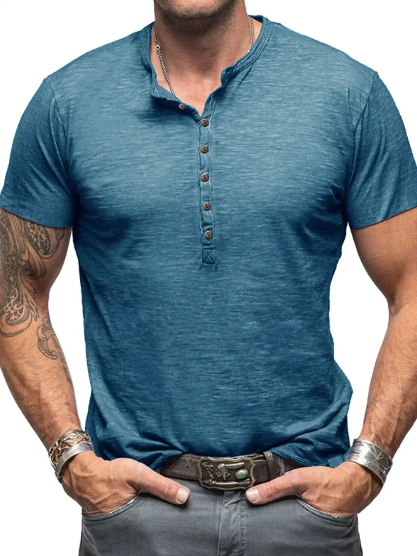 Men's Casual Henley Short Sleeve Button Top