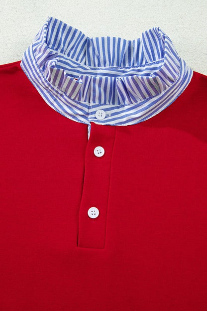 條紋領拼接蝴蝶結衛衣和短褲