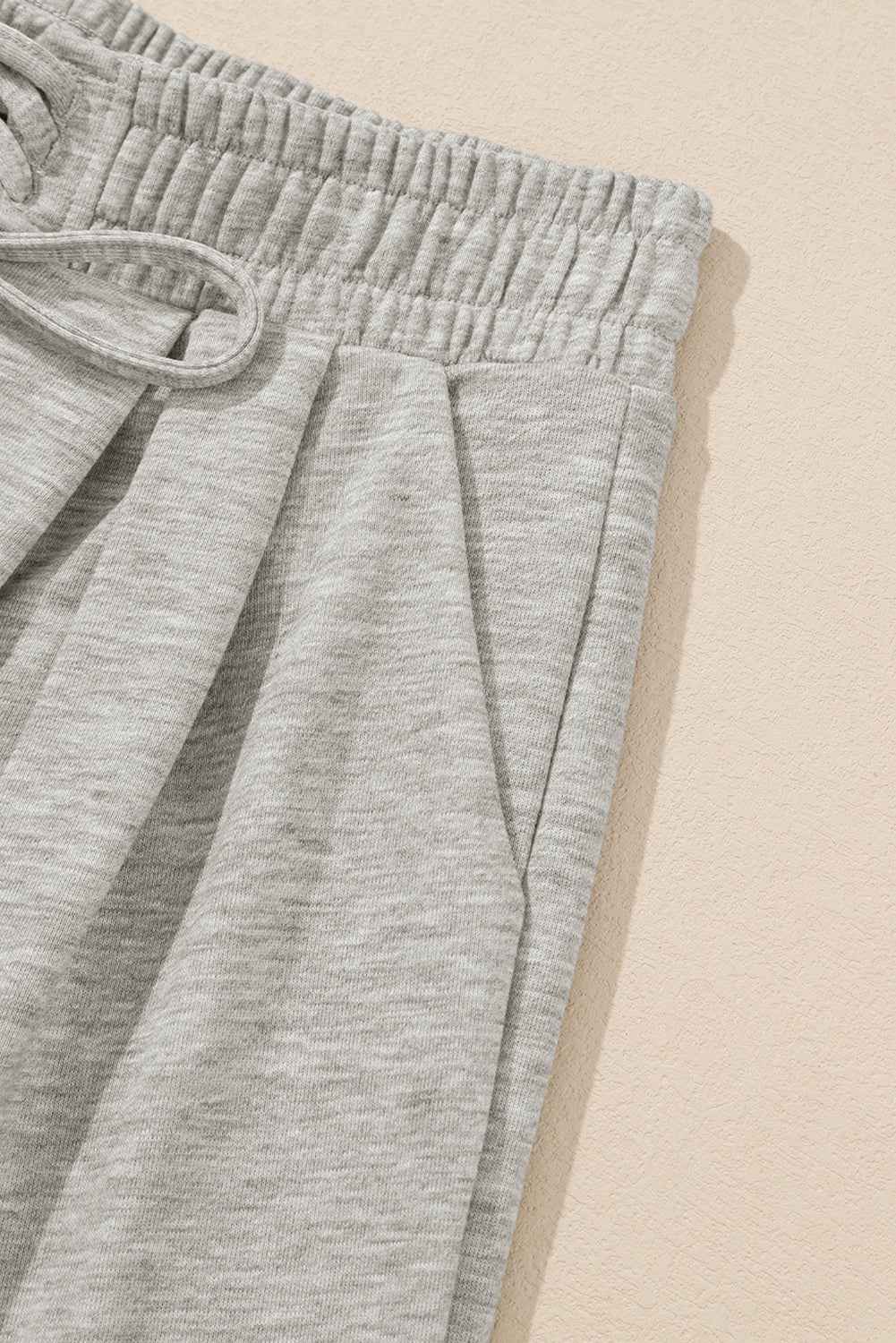 Gray Tied Elastic High Waist Pleated Detail Solid Sweatpants