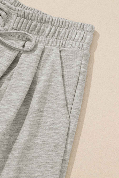 Gray Tied Elastic High Waist Pleated Detail Solid Sweatpants