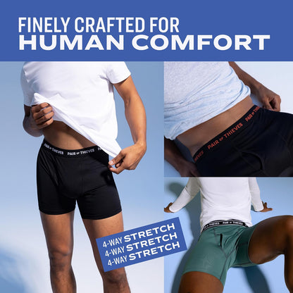 Thieves 男士長款平角內褲（多條裝）－柔軟透氣速乾，四向彈性－多條裝