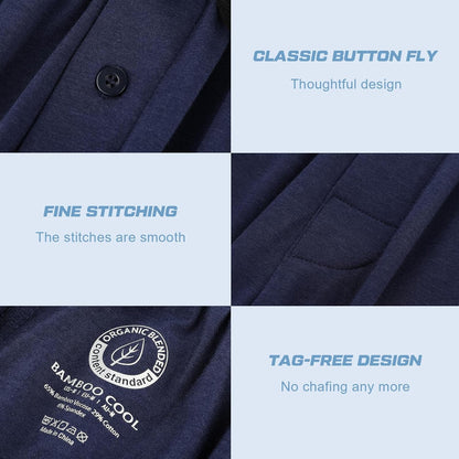 Pantalones de pijama BAMBOO COOL para hombre, suaves y cómodos, con bolsillos, paquete de 2