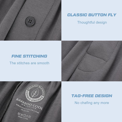 竹纖維男睡褲，居家休閒褲，柔軟舒適，附口袋，兩件裝