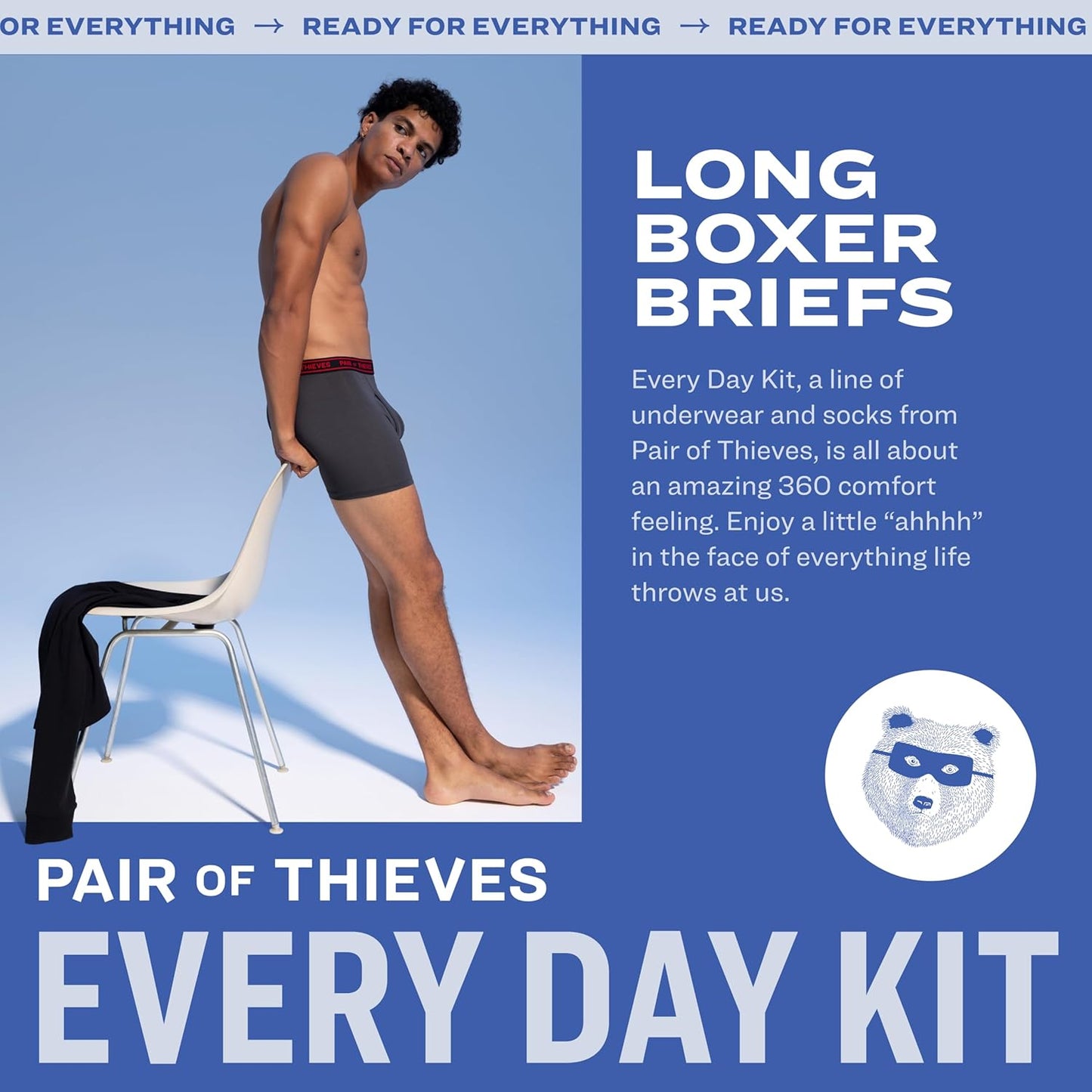 Thieves 男士長款平角內褲（多條裝）－柔軟透氣速乾，四向彈性－多條裝